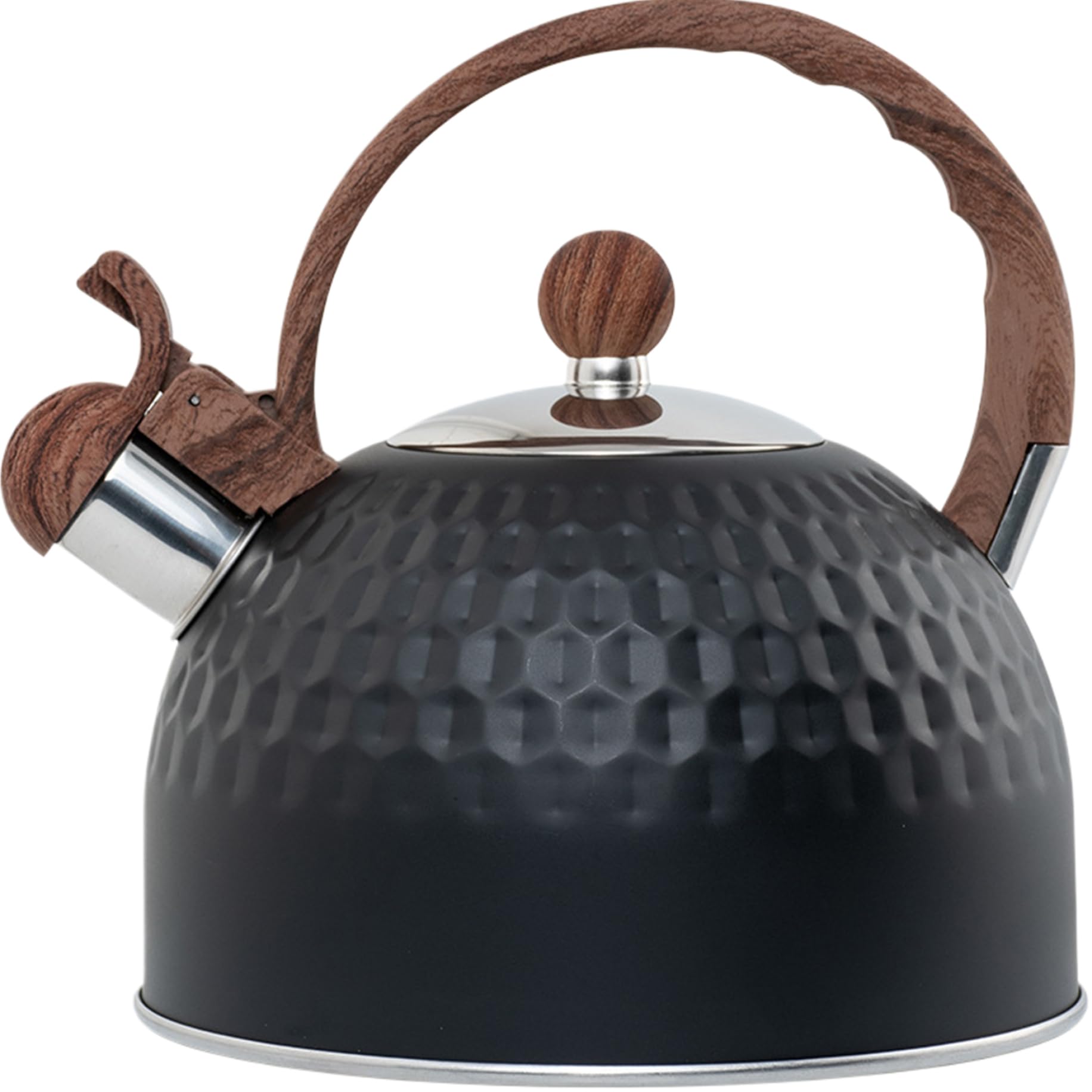 Bouilloire à sifflement en acier inoxydable martelé et bois design élégant