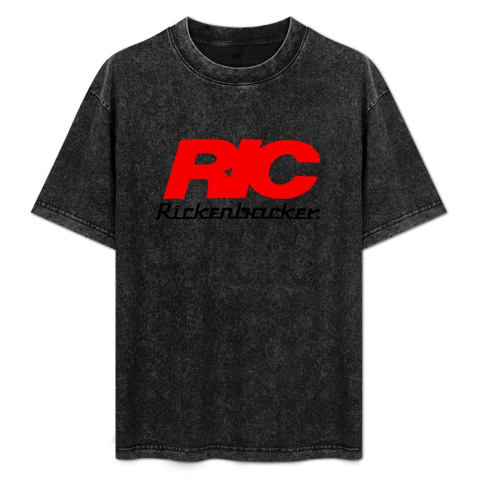 Rickenbacker RIC Logo Summer Casual Tee Short Sleeve Crew Neck Cotton Tops Unisex Washed Vintage T-Shirt Black XXL