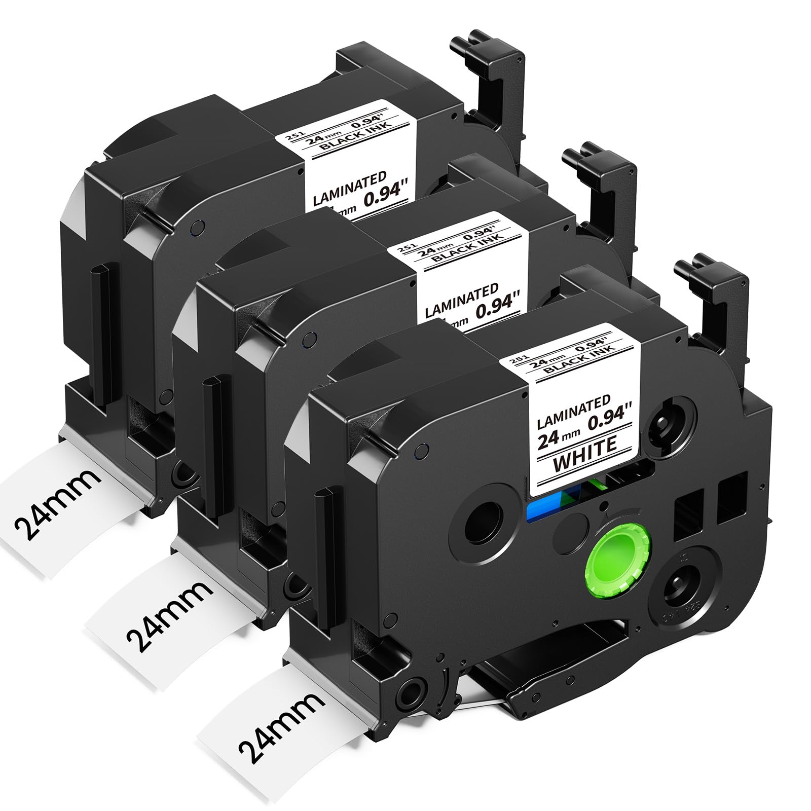 Compatible with Brother Label Printer Tape 24mm Tze-251 for Brother P-Touch Label Tape 24mm 1 inch Laminated for P-Touch PT-D600 PT-D610BT PT-P710BT, Black on White, 3-Pack