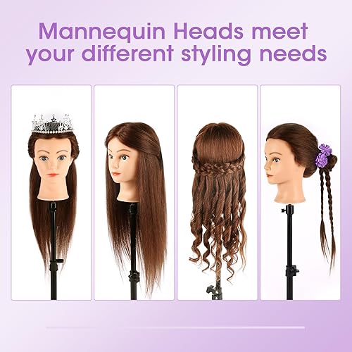 Miniatura 2 de Cabeza de maniquí con 100% cabello humano, 46 cm de pelo real para cosmetología, maniquí para peluquería, cabeza de muñeca para práctica y