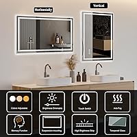 Vista 5 de Espejo de baño LED de 30x30 pulgadas con iluminación frontal y trasera (control independiente), espejo iluminado para pared de baño con 3