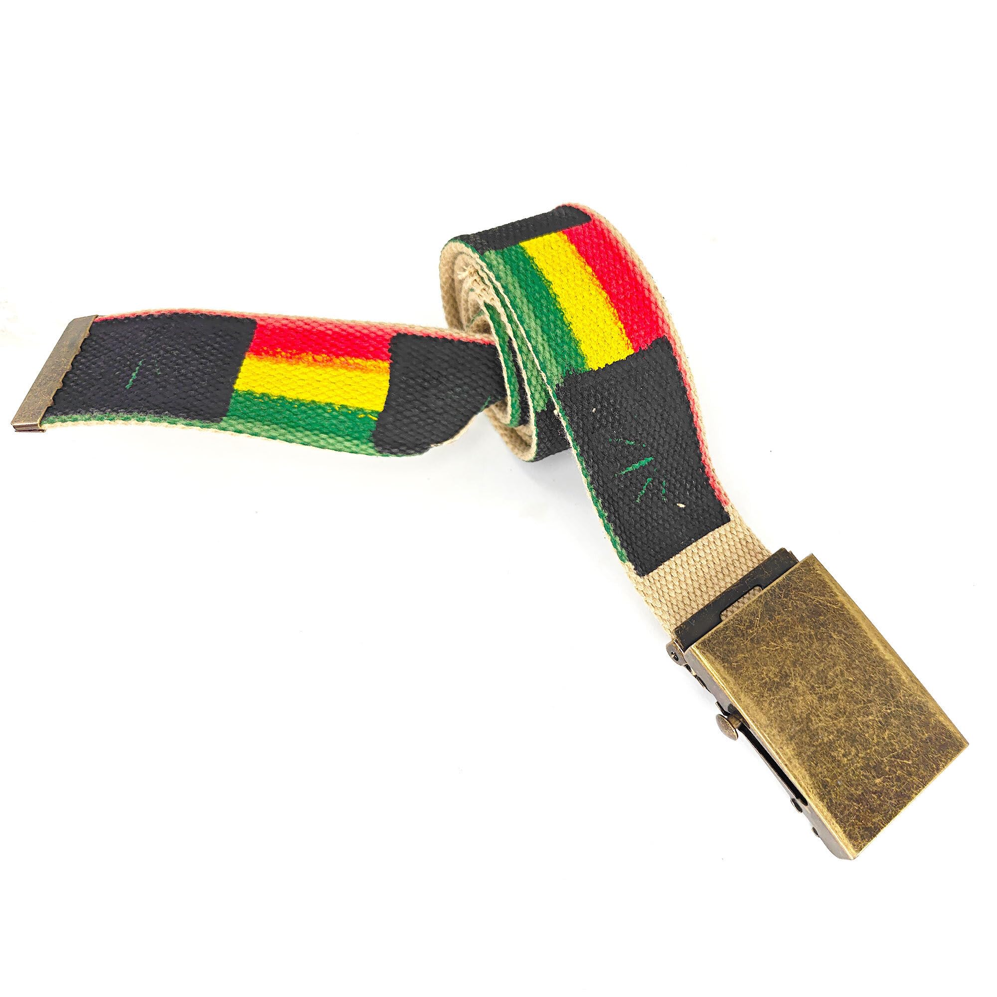 Rasta Jamaican RGY Canvas Belt with Styilish Buckle, Reggae, 43.3in x 1.57in