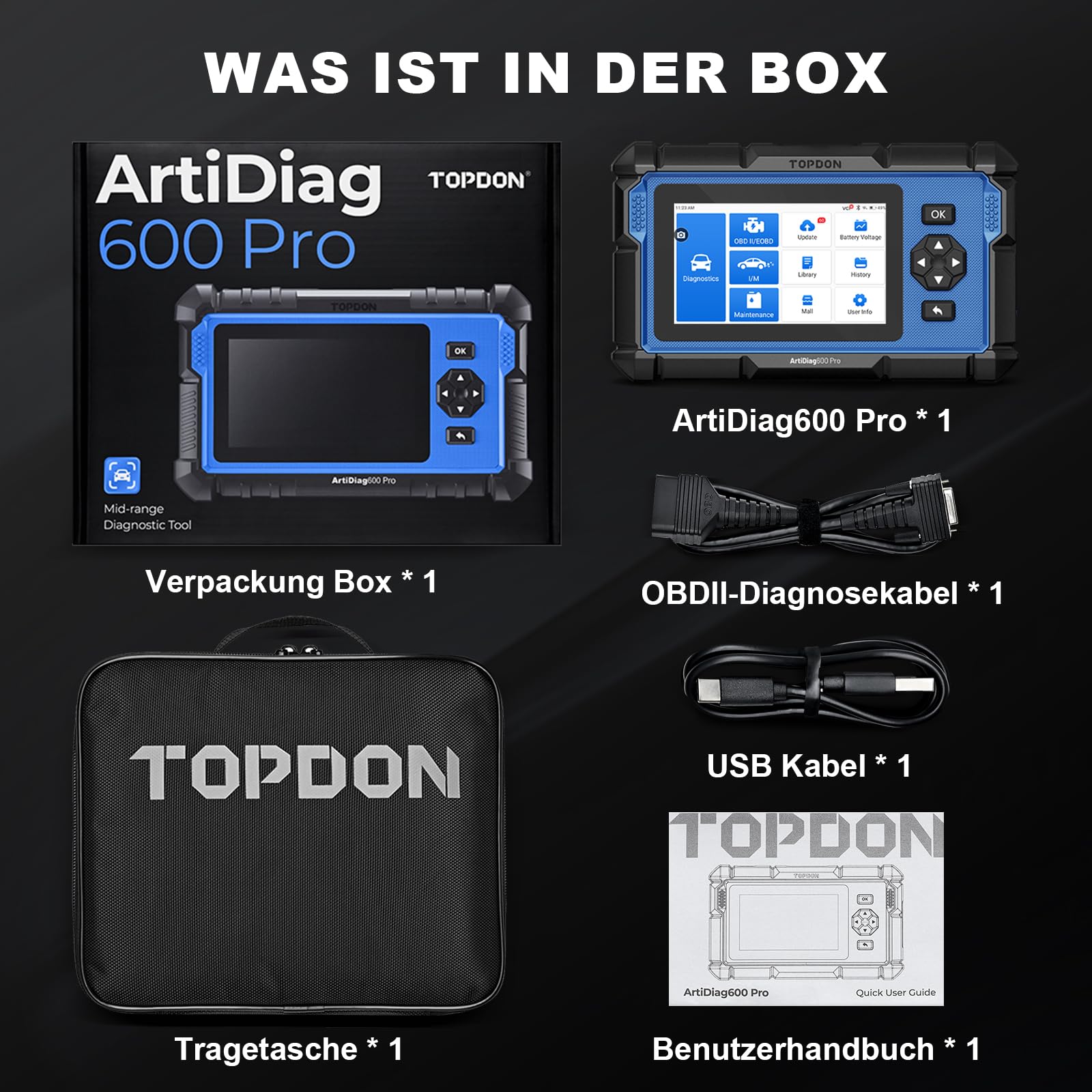 TOPDON ArtiDiag600 Pro, OBD2 Diagnosegerät Auto, Diagnosegerät für alle Fahrzeuge, 9 Servicefunktionen für Öl/ABS/DPF/SRS/SAS/Injektorcodierung, Lebenslange kostenlose Updates