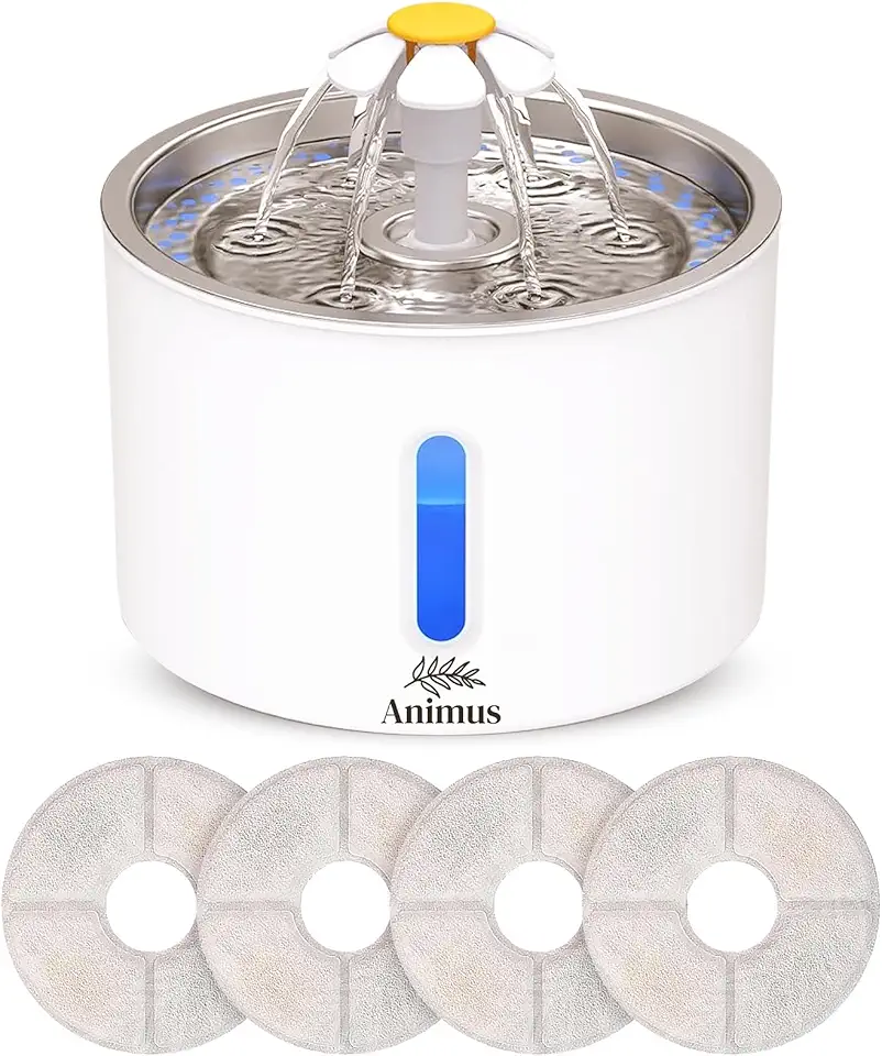 Kit Bebedouro Tipo Fonte 2,4 L Com Filtro Animus Bem Estar Healthy Pet INOX+ 4 Filtros extras para gatos e cães