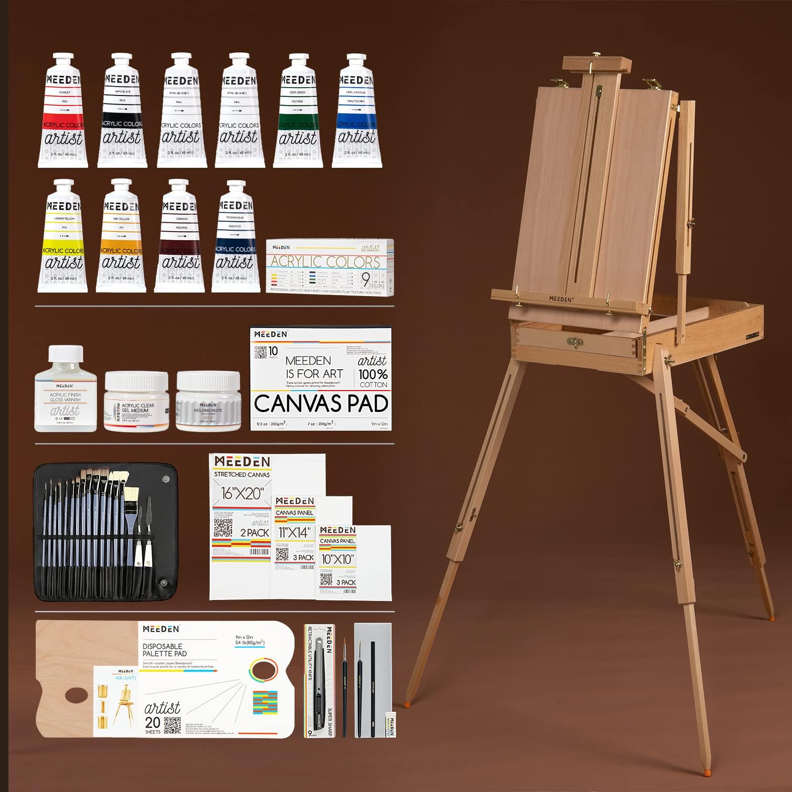 Boîte à Peinture Portable AKOOSY Avec Poignée - Rangement Crayons, Pinceaux Et Pigments | Étui Robuste Pour Artistes Et étudiants