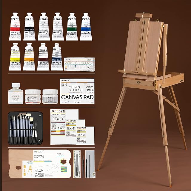 MEEDEN [PRIME ARTIST SERIES] Professional Artist Acrylic Painting Set,Art Painting Kit with French Easel,10-60ML Acrylic Paints,Paintbrushes,Canvases,Artist Easel Sets for Painting for Adults &Artists