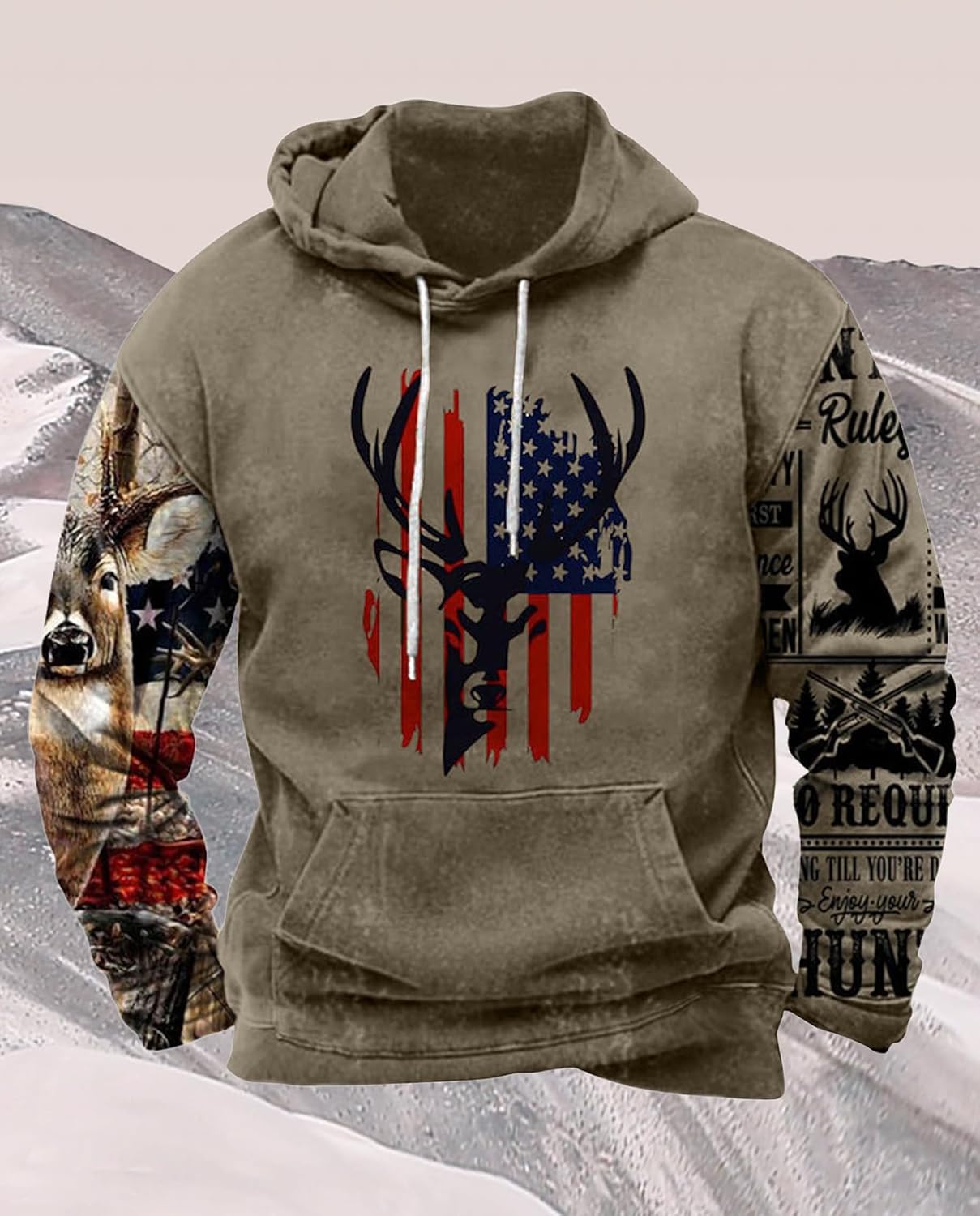 Western Hoodie for Men Aztec Cowboy Printed Drawstring Pullover Hooded Sweatshirt Mens Comfy Fleece Sweatshirt - Image 3