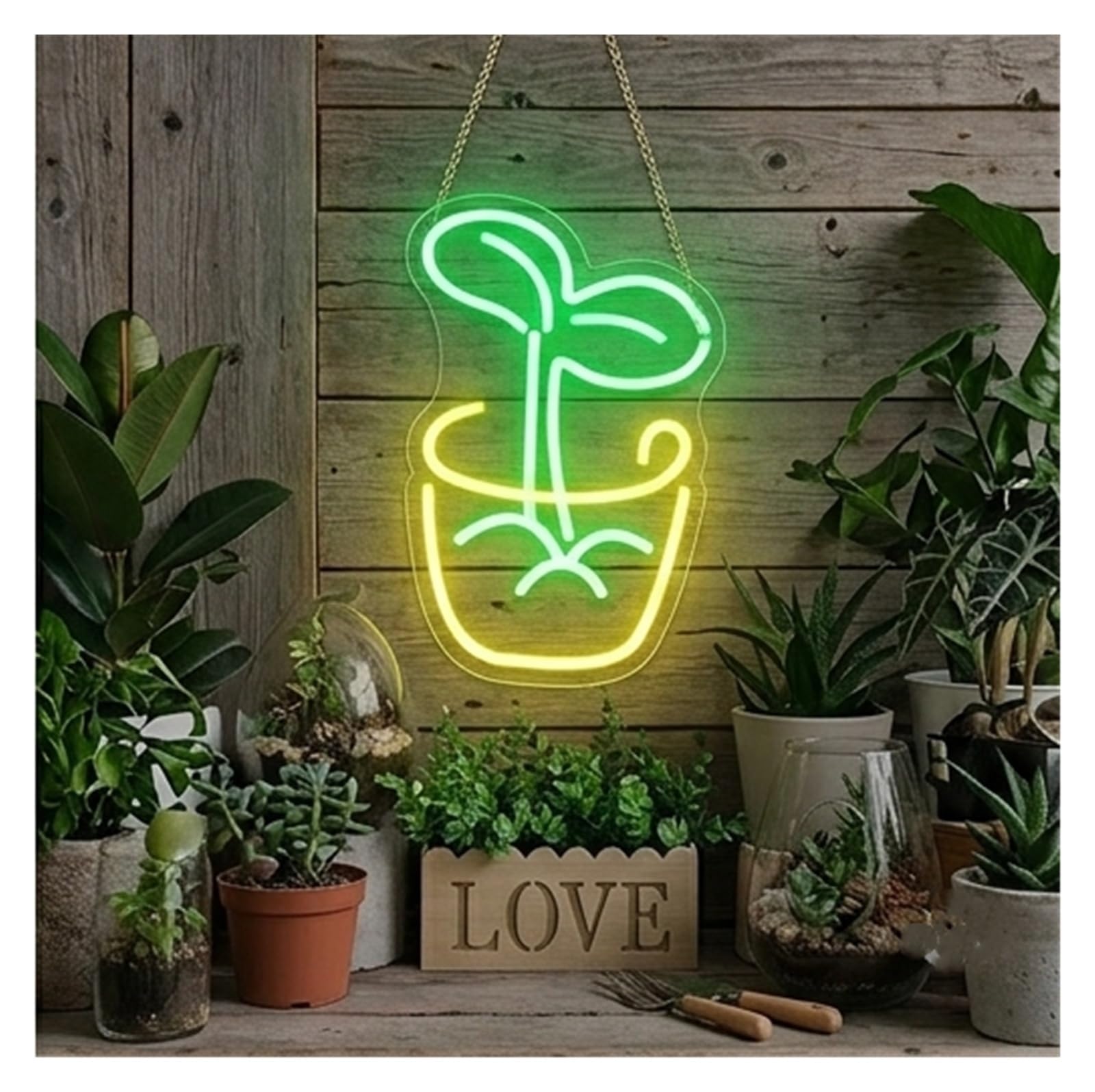 XENITE Luces Art Decoration Christmas Letrero De Neón De Planta Para Decoración De Habitación, Luz De Planta En Maceta, Lámpara De Hoja Verde Regulable Para Pared, Dormitorio 10inx14in