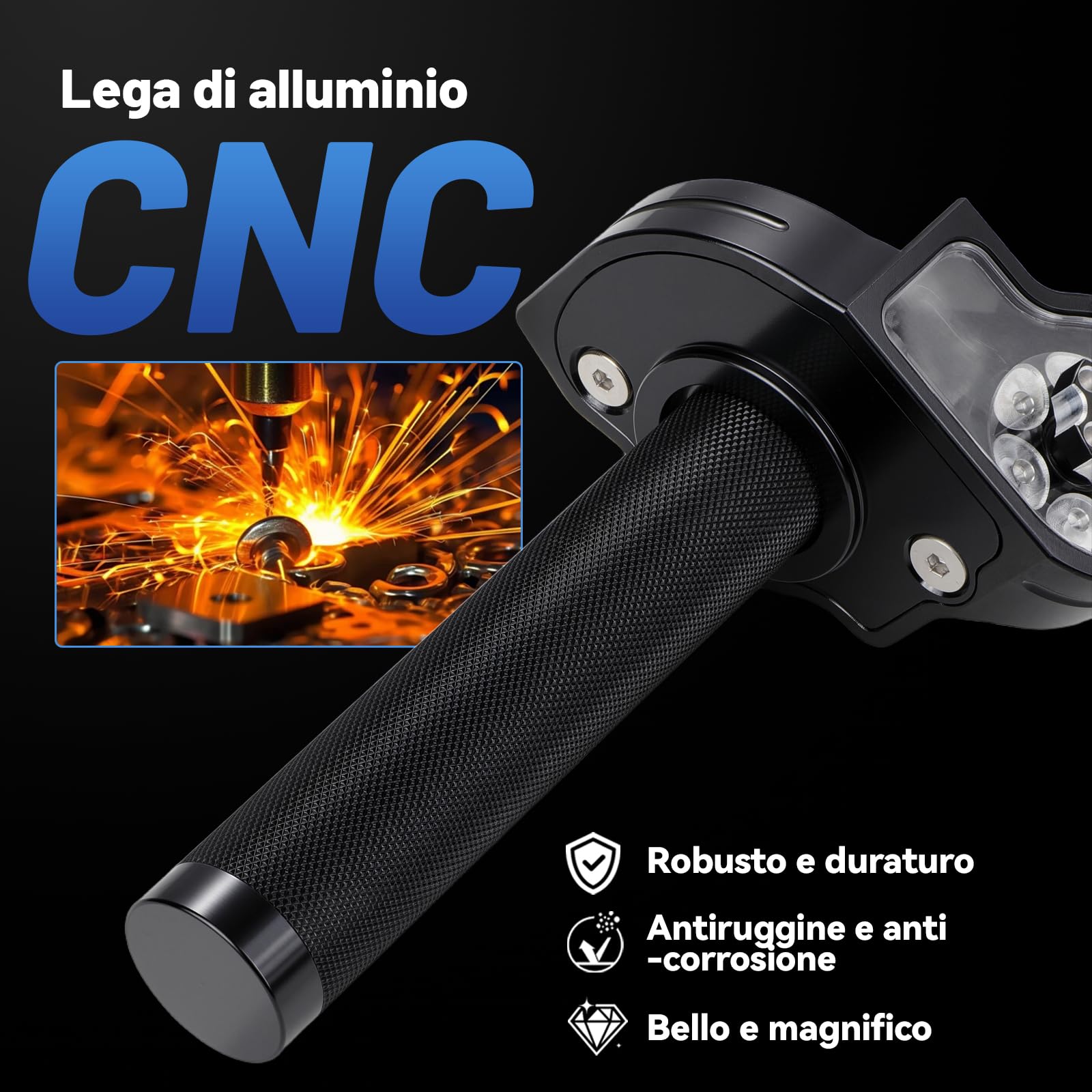 Gas Rapido Domino Moto 7/8'' 22mm Manopole Acceleratore Quick Draw Regolabile Universale per EXC SX XC XC-W EXC-F RR CR CRF CT200U YZ YZF PW WR TTR KLX KX KXF TE TX 50-250cc Pit Dirt Bike Scooter Nero
