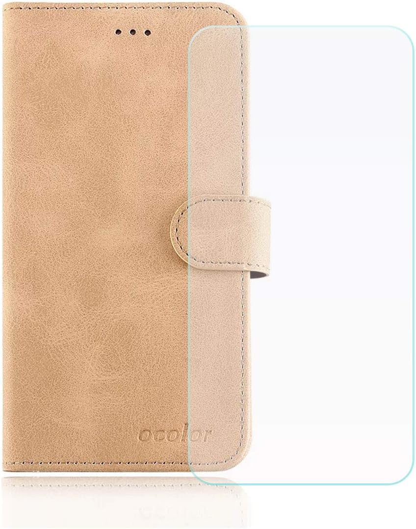 SZJCKJ Shell for Bluboo S1 (5,5") + HD Screen Protector, ynthetic Leather Folio Stand Cover with Card Slots Magnetic Case - Film Protector Tempered Glass - Golden