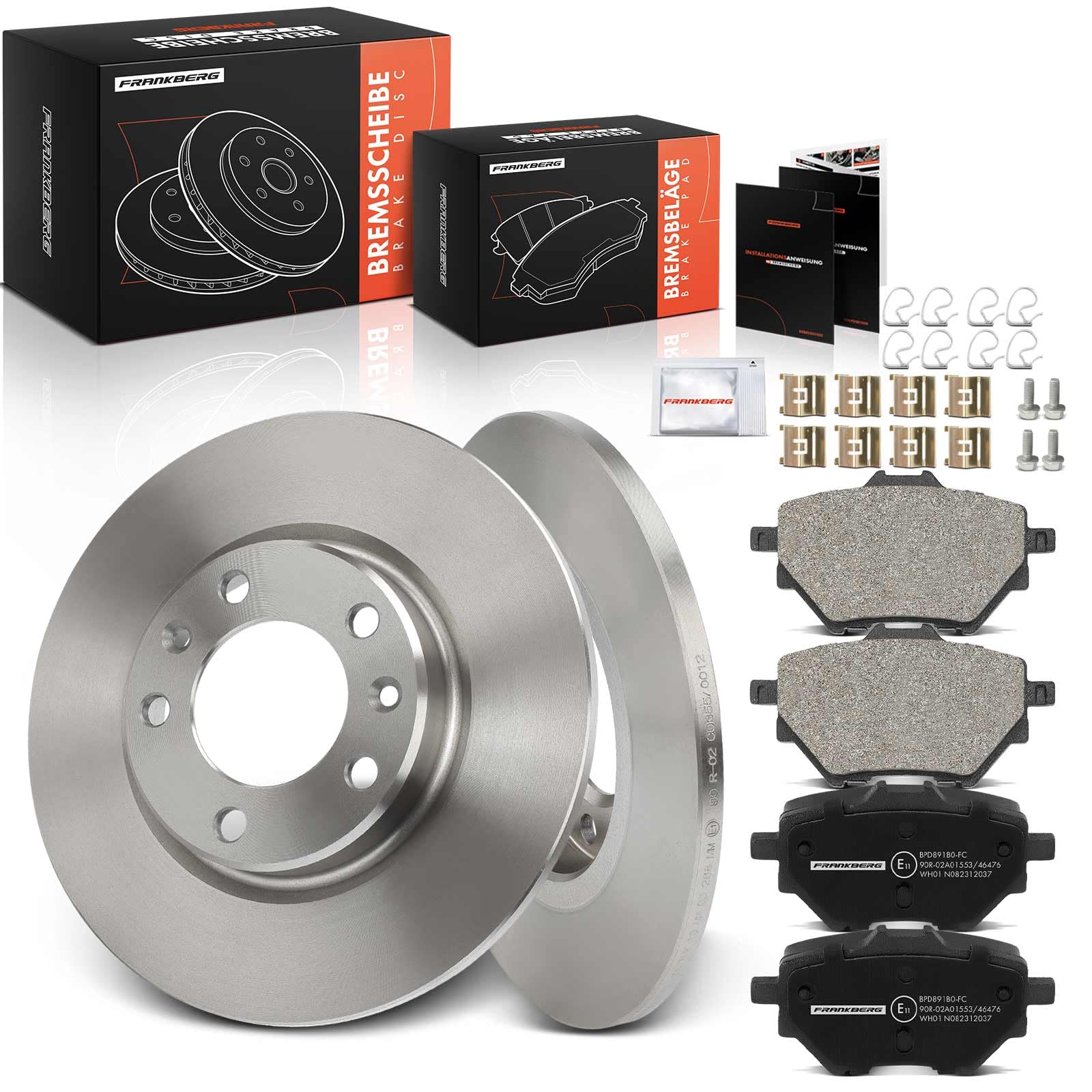 Frankberg Bremsensatz inkl. 2x Bremsscheiben + 4x Bremsbeläge Hinten Kompatibel mit 3008 SUV M4 MC MJ MR 308 SW II L4 LC LJ LR LX Rifter 308 II Replace# 1609000680