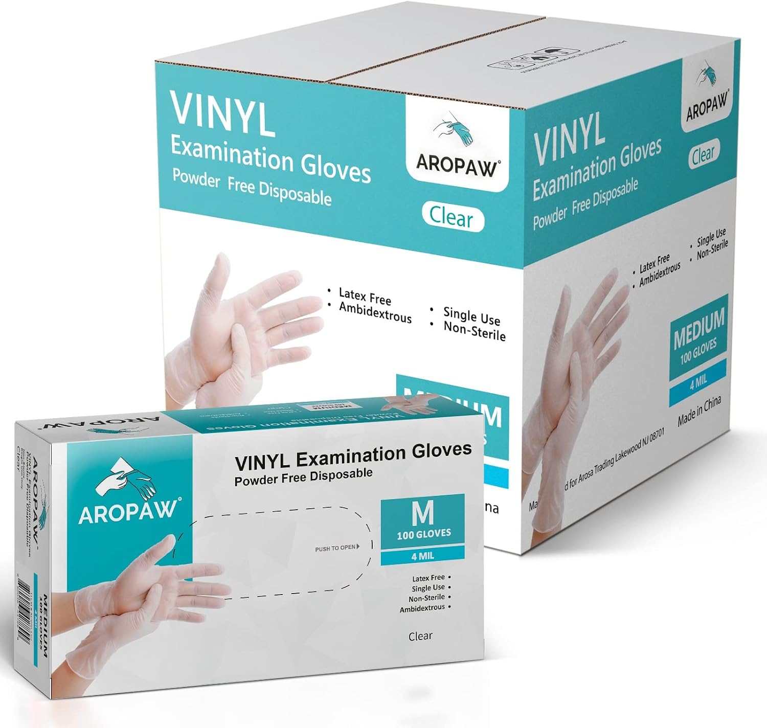 AroPaw Vinyl Gloves Case Strong 4 MIL Latex Free Powder Free 10 Boxes| 1000 Gloves