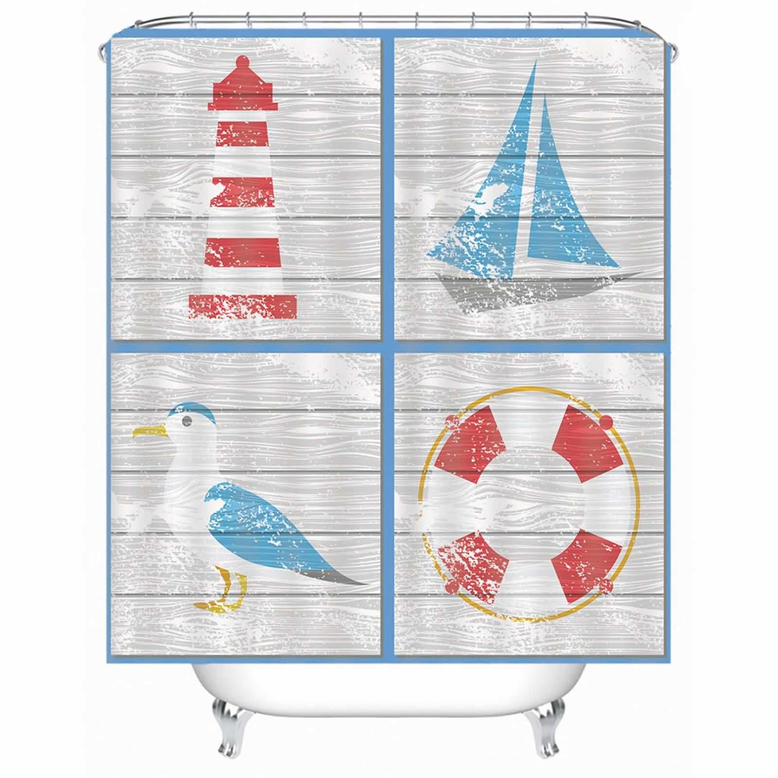 Rideau de douche polyester gris 220x180 cm imperméable et lavable avec anneaux de fixation