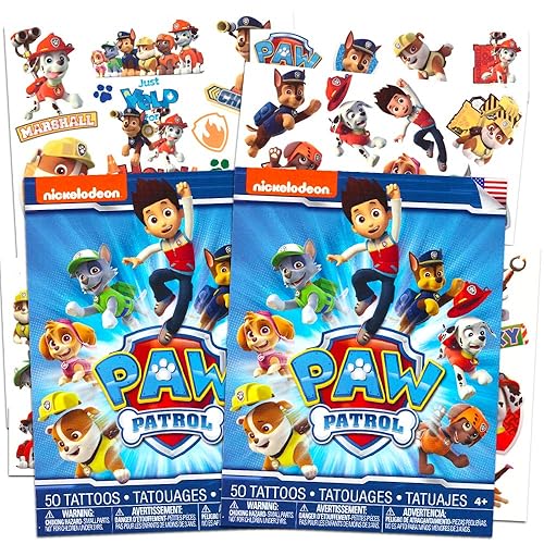 Paw Patrol Tatuajes Party Favors Costume Set-4FACE MASKS Tatuajes y 75Tatuajes Temporales