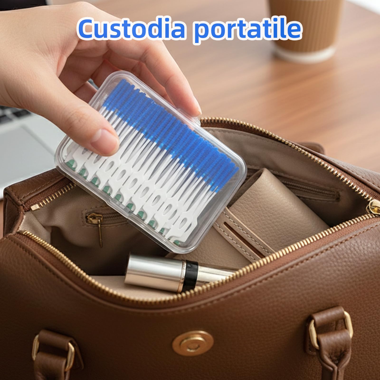 200 scovolini dentali, scovolino denti in morbido silicone con custodia, scovolini portatili in silicone a doppio uso per una pulizia delicata dei denti, ideali per apparecchi ortodontici(blu, verde)