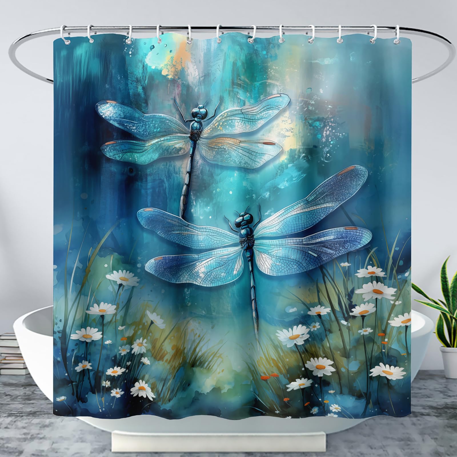 AILONEN Blue Dragonfly Shower Curtain 72