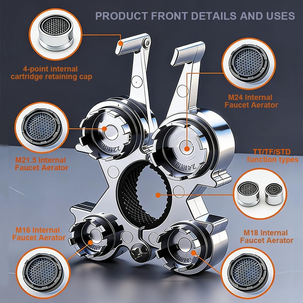 12 in 1 Metal Faucet Aerator Removal Tool,Universal Key Wrench Fits Most Sizes,Internal External Aerators Repair Tool,Faucet Tool for Bathroom and Kitchen Faucet Repair