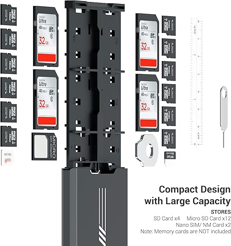 Miniatura 2 de Funda de aluminio para tarjetas de memoria emergentes para 4 SD, 12 Micro SD, 2 tarjetas Nano SIMNM, antigolpes, antiarañazos, viene con mosquetón,