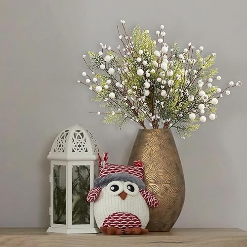 Miniatura 3 de Paquete de 6 selecciones florales de Navidad, bayas de Navidad con bayas de acebo, tallos artificiales de bayas blancas para Navidad, invierno,