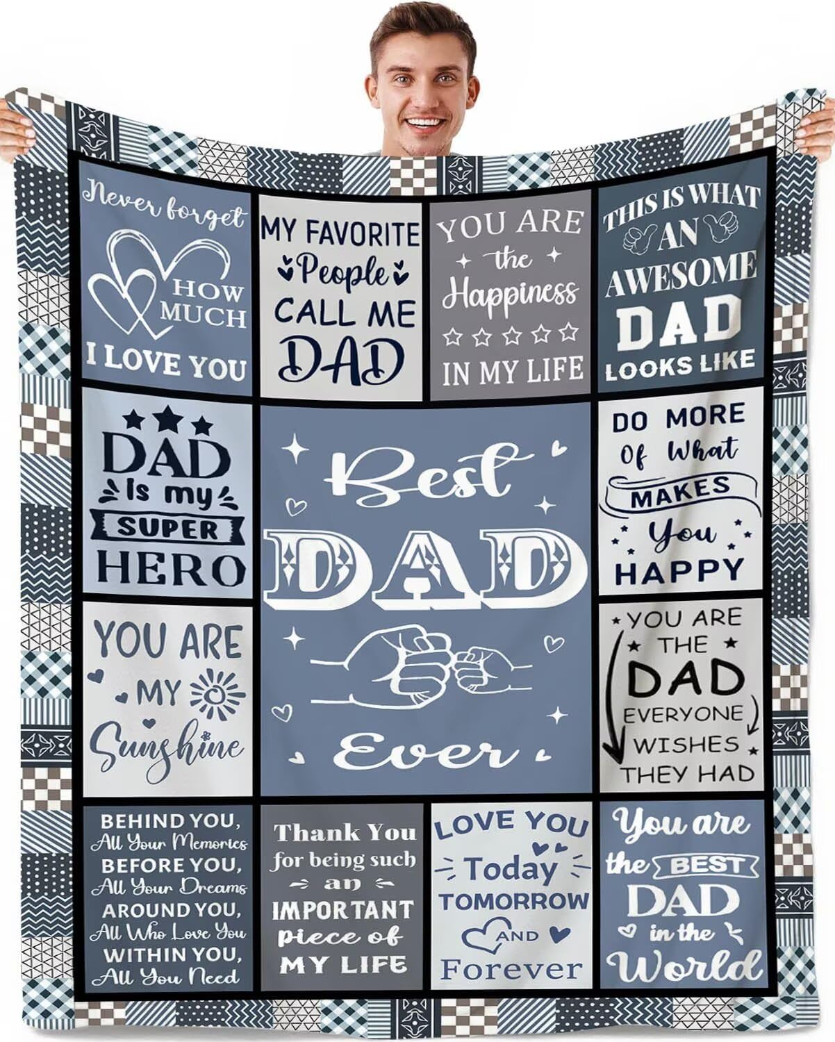 Aeoauter Birthday Gifts for Dad from Daughter Son 150 x 130 cm | Personalised Warm Soft Flannel Fluffy Throw Blanket for World's Best Father to be Ever on Christmas Ideas Present for Daddy/Step Dads