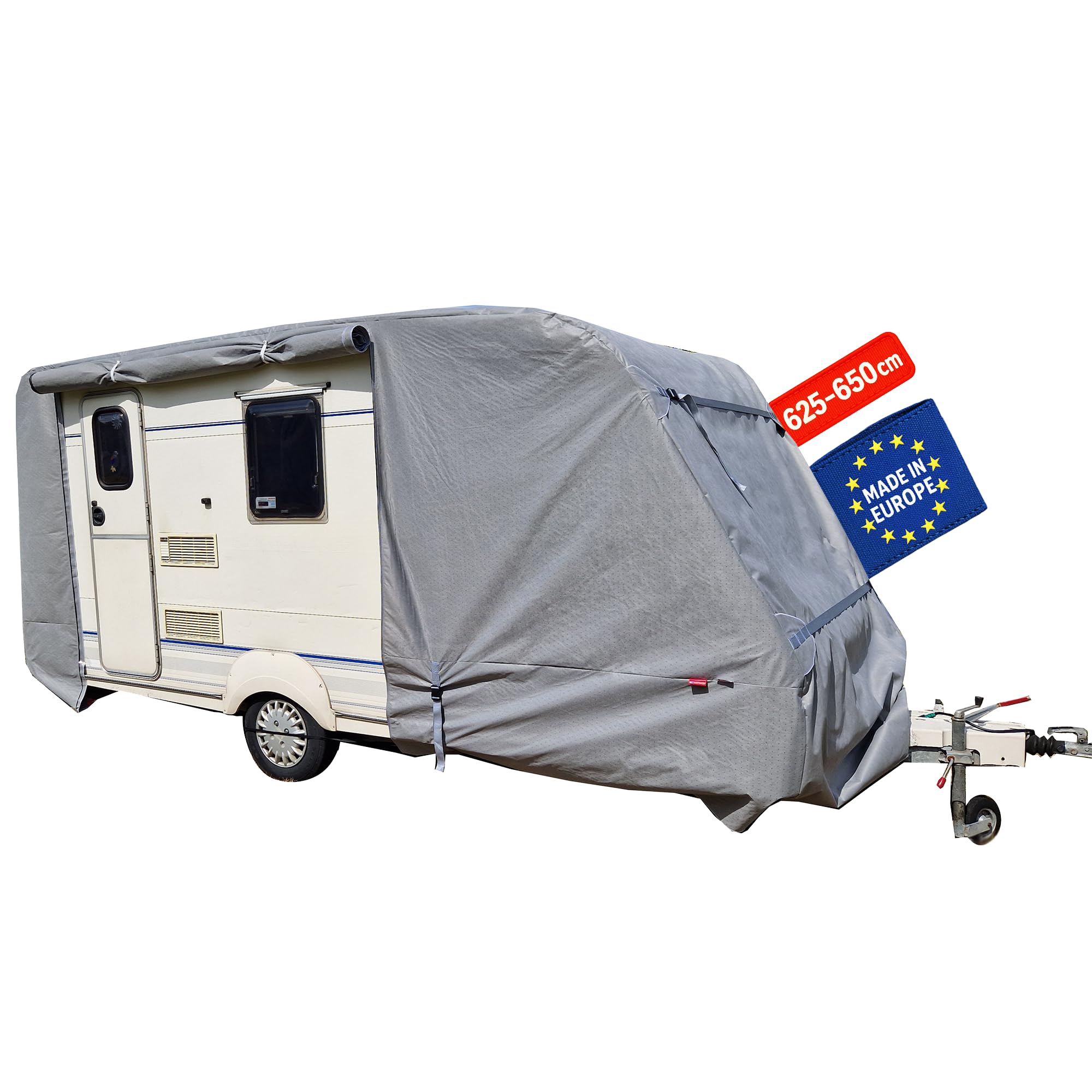 Abdeckplane für Wohnwagen | UV-resistente Wetterfeste Wohnmobilabdeckung | Langlebig Schutzhülle Atmungsaktive | 5 Schicht Wohnwagenplane 650 x 250 x 225 cm (EU-Version)