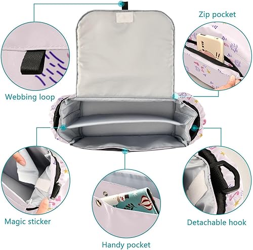 Miniatura 2 de GuoChe stroller caddy organizer with cup holder Valentine's Day Cute Pink Musical Notes Doodles caddy organizer With Non-Slip Shoulder Strap &