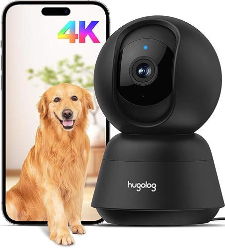 Hugolog Cámara de seguridad 4K 8MP para interiores con enfoque automático, ideal para monitor de bebécámara de mascotasseguridad del hogar, visión