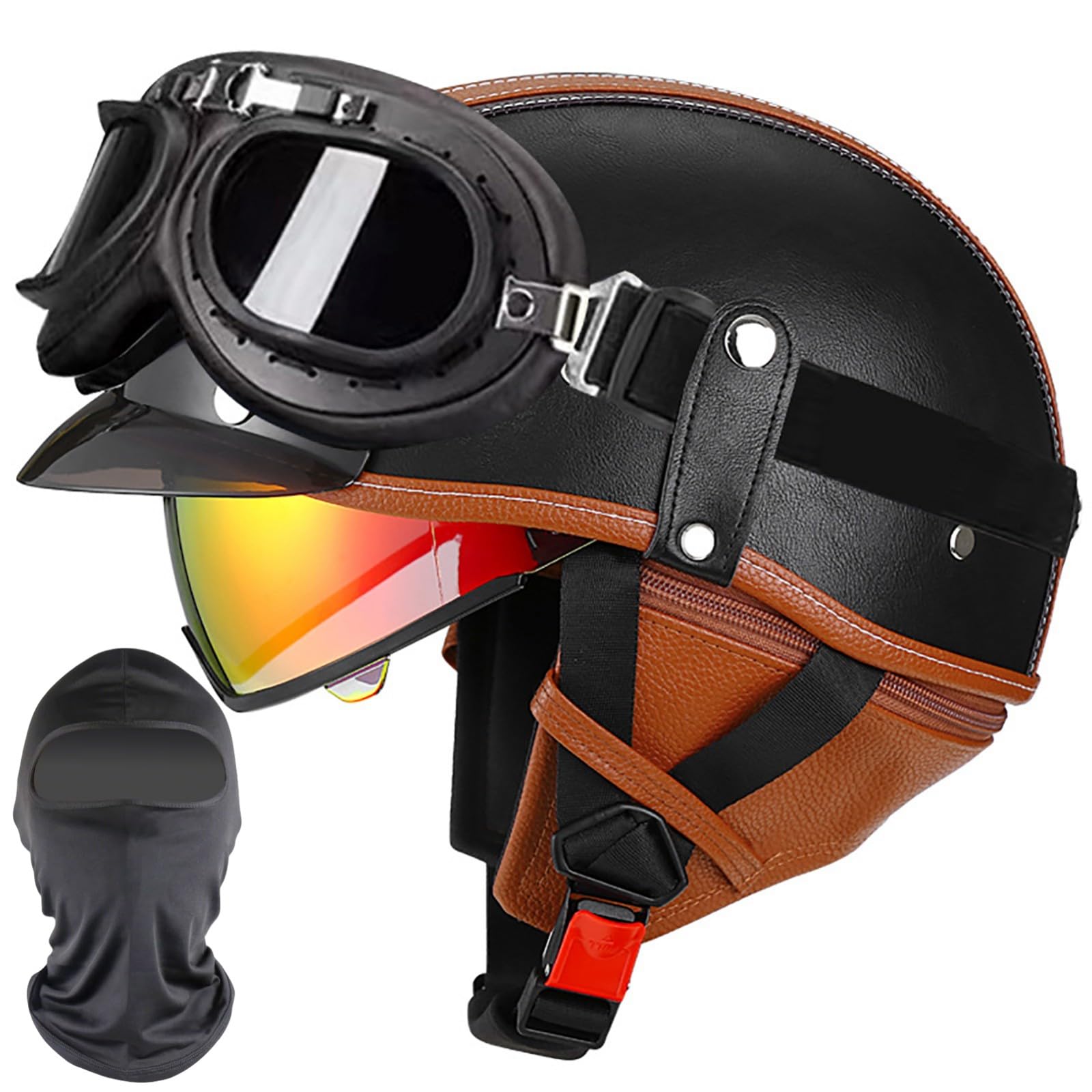 XYYYM Vintage Motorcycle Helmets, Open Face Helmet, ECE Approved Men Women Motorbike Moped Scooter Helmet, 55-62cm