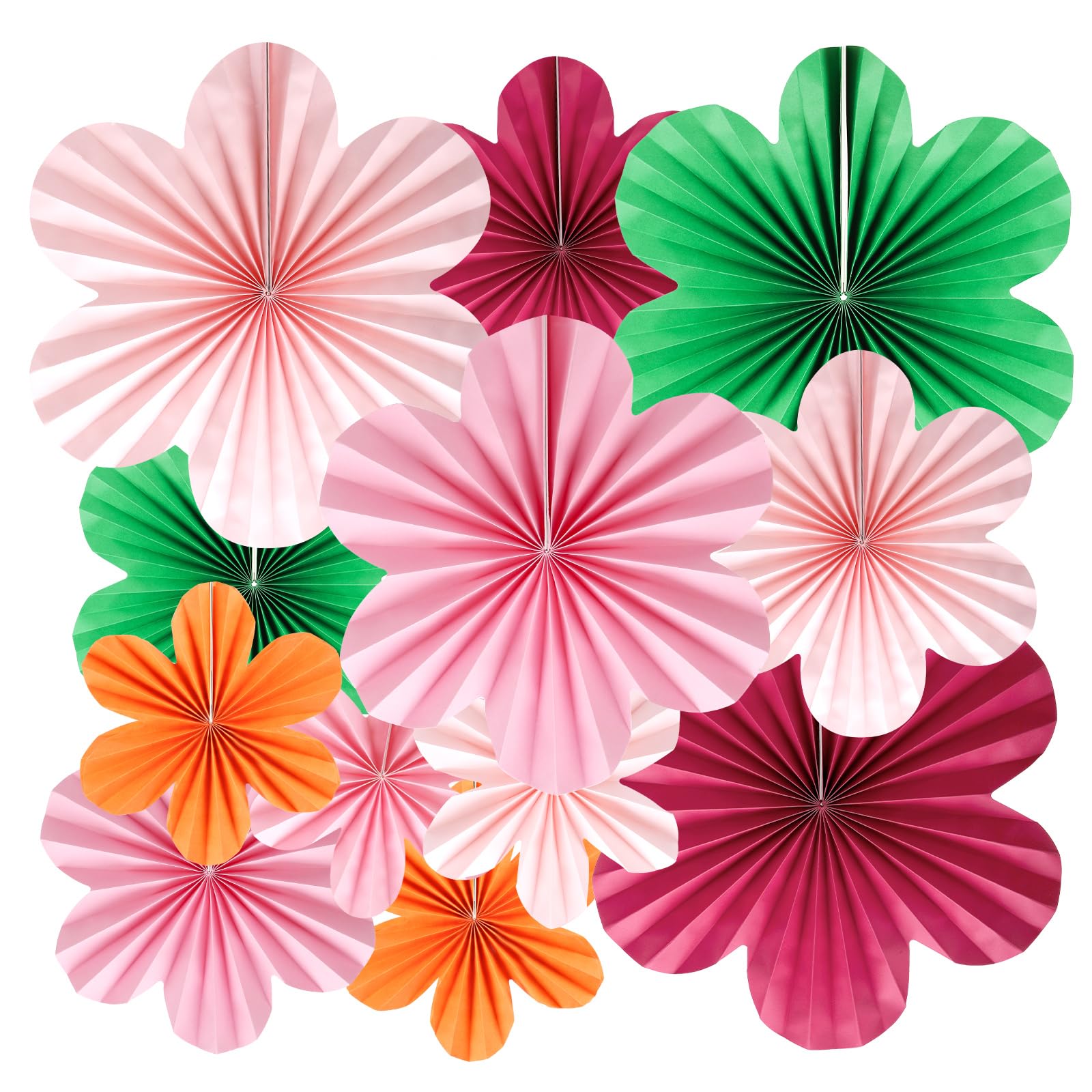 BestoFun 12 PCS Paper Flowers Fans Red Green Party Decorations Paper Flowers Decorations for Wall Girl Groovy Birthday Baby Shower Wedding Bachelorette Room Hanging Décor