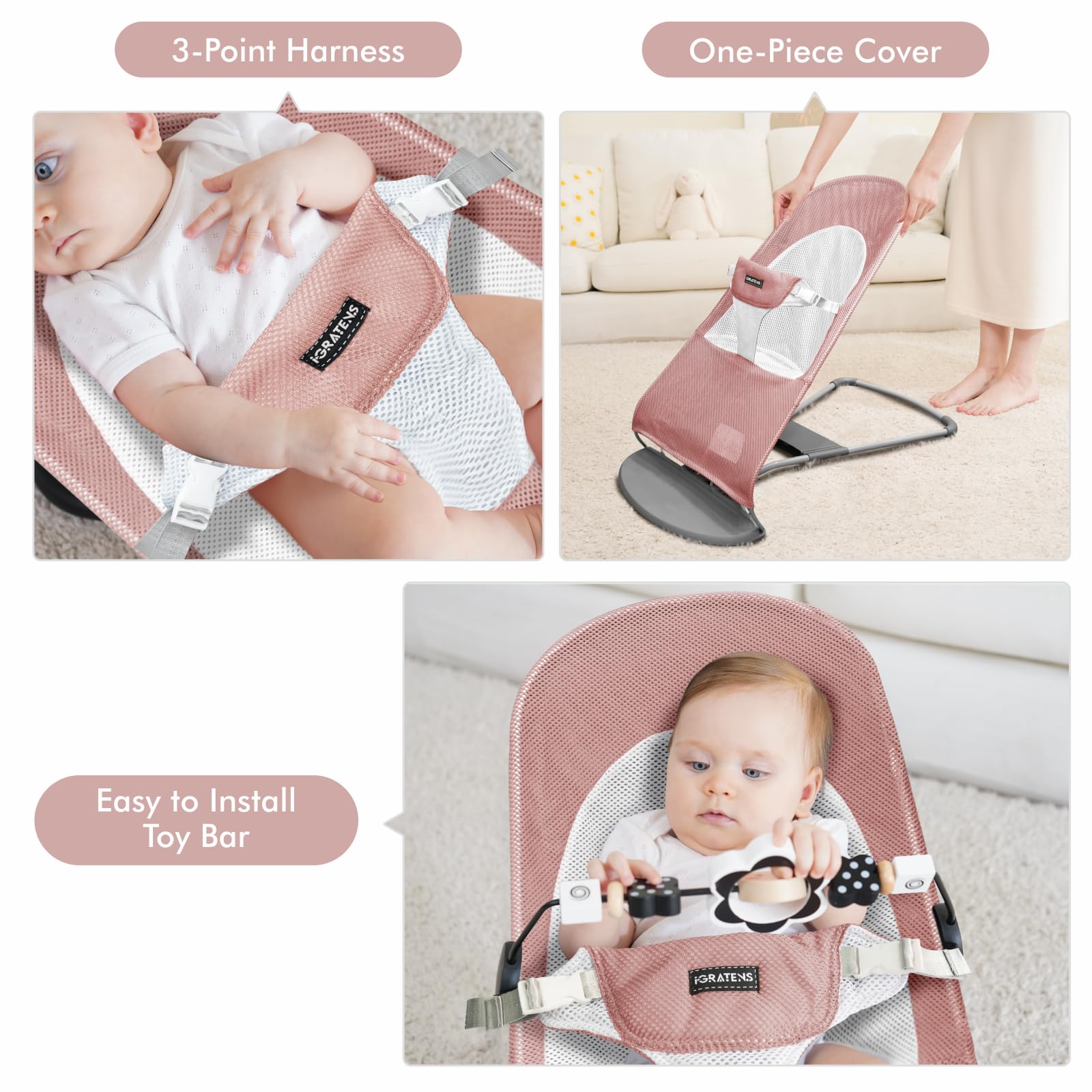 iGRATENS Seggiolino in tessuto per buttafuori Baby Bjorn Balance Soft & Bliss, rete ventilata, delicato sulla pelle, lavabile in lavatrice, rosa