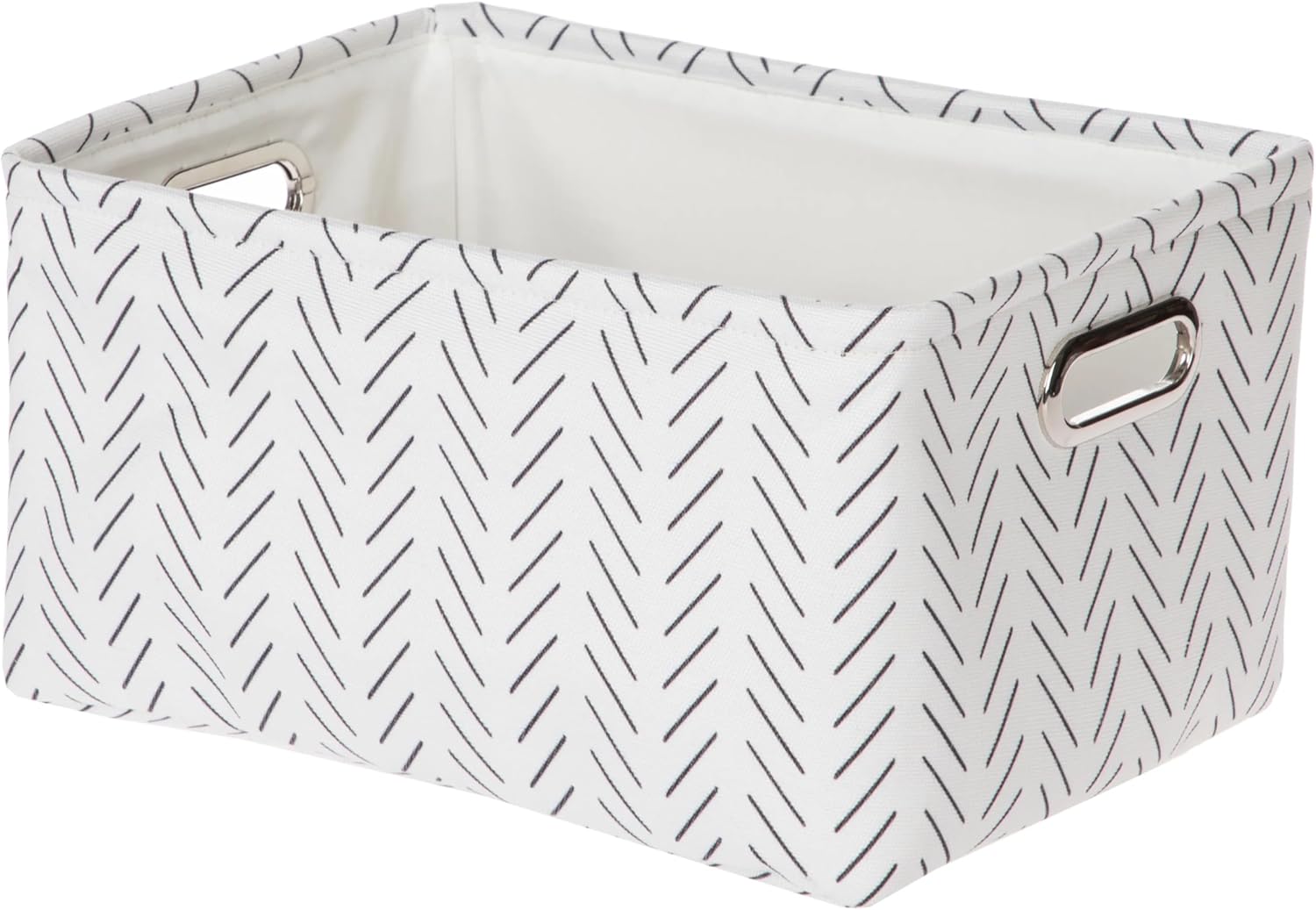 Black and White Line Pattern Canvas Storage Basket with Handles, 4 Pack, 15"x8"x11"