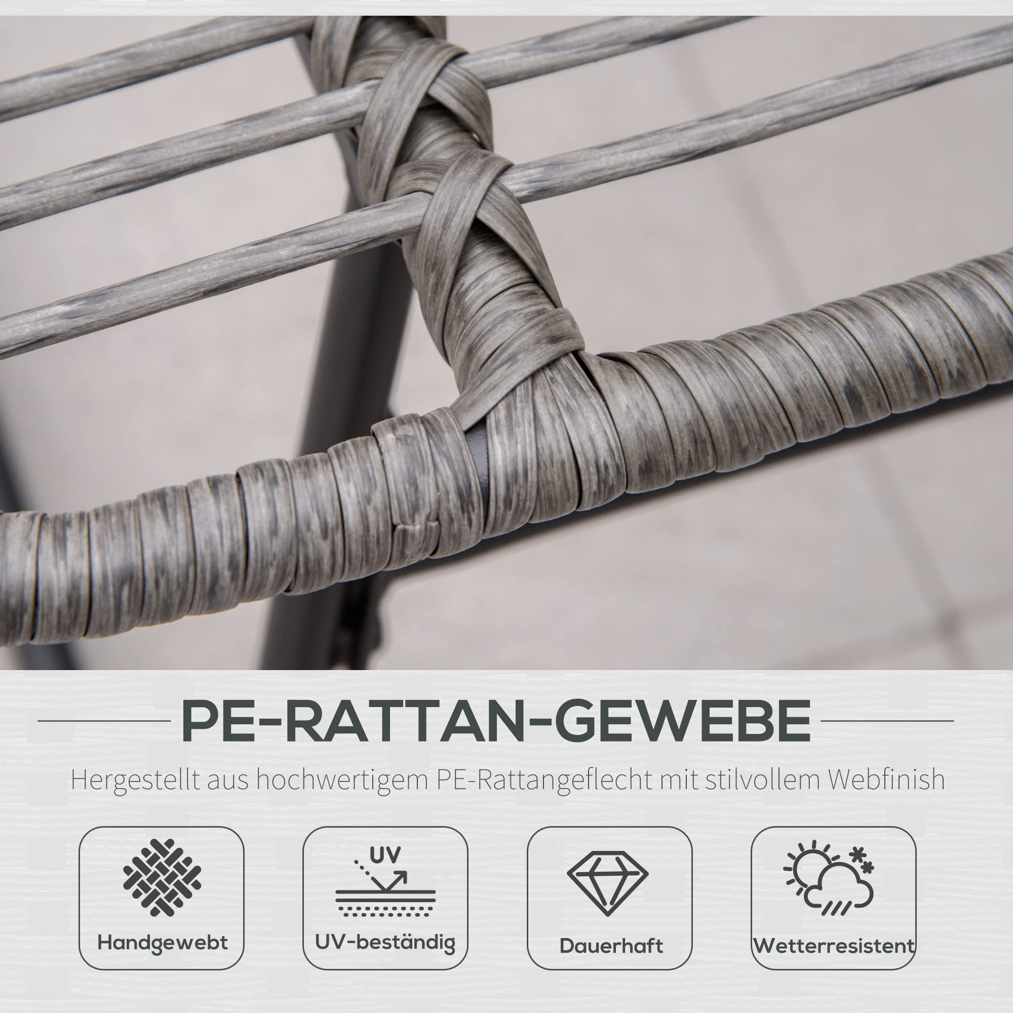 Outsunny Rattan Relaxsessel mit Fußhocker, Gartensessel mit Dicke Kissen Outdoor Rattanstuhl Gartenstuhl für Garten, Balkon, Terrasse Grau