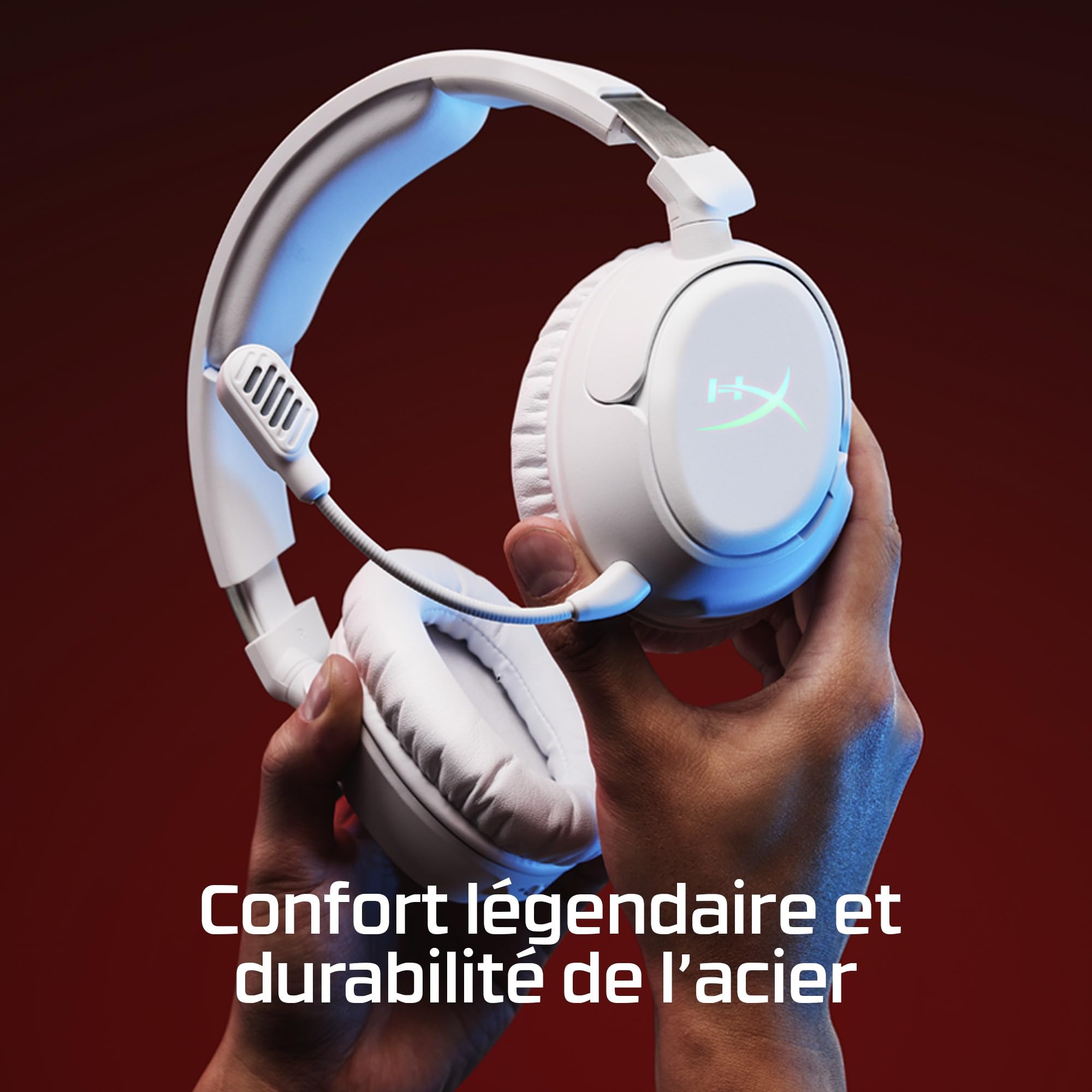 HyperX Cloud Flight 2 Casque de Gaming sans Fil, lumières RVB Personnalisables, Batterie 100 Heures, Dual Wireless 2,4 GHz et Bluetooth, Instant Pair, PC/PS/Switch/Mobile, Blanc