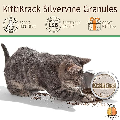 Miniatura 2 de KittiKrack Rock Organic Silvervine - Sustituto de hierba gatera para gatos y gatitos Gránulos de vid plateada cosechados salvajes totalmente