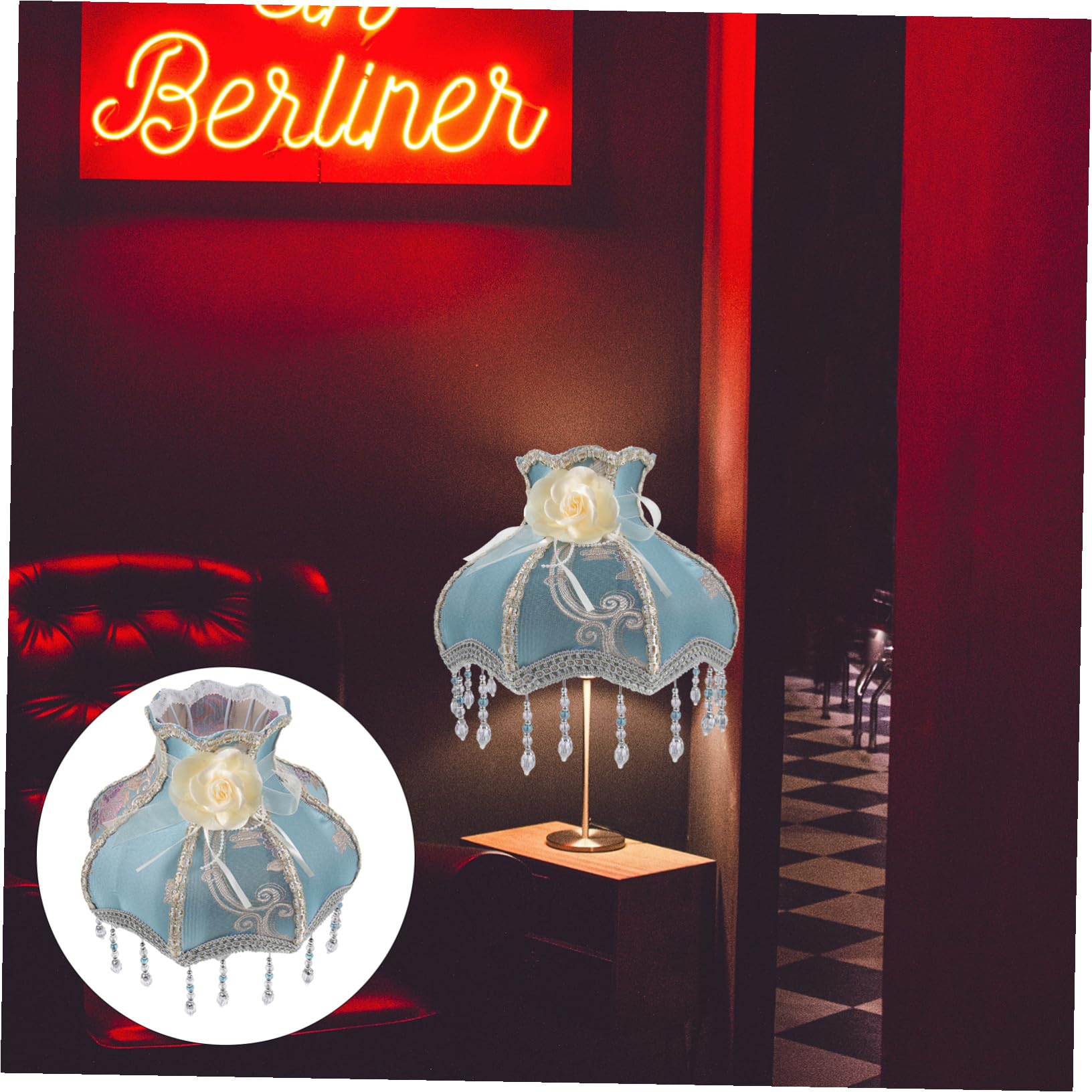 Europäischer Retro Lampenschirm aus Stoff und Metall für Schreibtischlampe