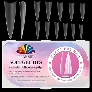 EBANKU 500 PCS Nail Tips, Soft Gel Half Cover Nail Tips for Gel Extensions Matte Clear Nail Gel Tips for Soak Off Nail Extensions Kit False Nails Acrylic Nail Tips for DIY Nail Art, 12 Sizes (Style A)