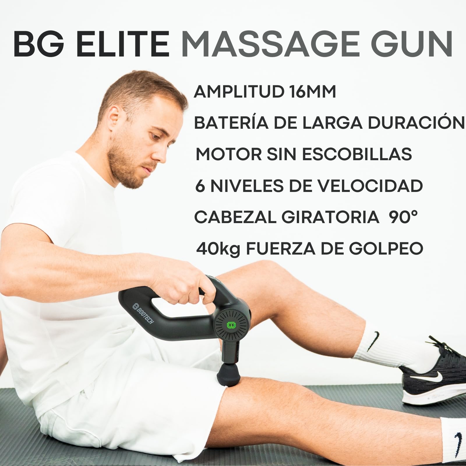 Bootech Pistola de Masaje Muscular con Calor, Masajeador Profesional de Tejido Profundo 16mm, Massage Gun para Atletas con 8 Cabezales, Alivio del Dolor Muscular