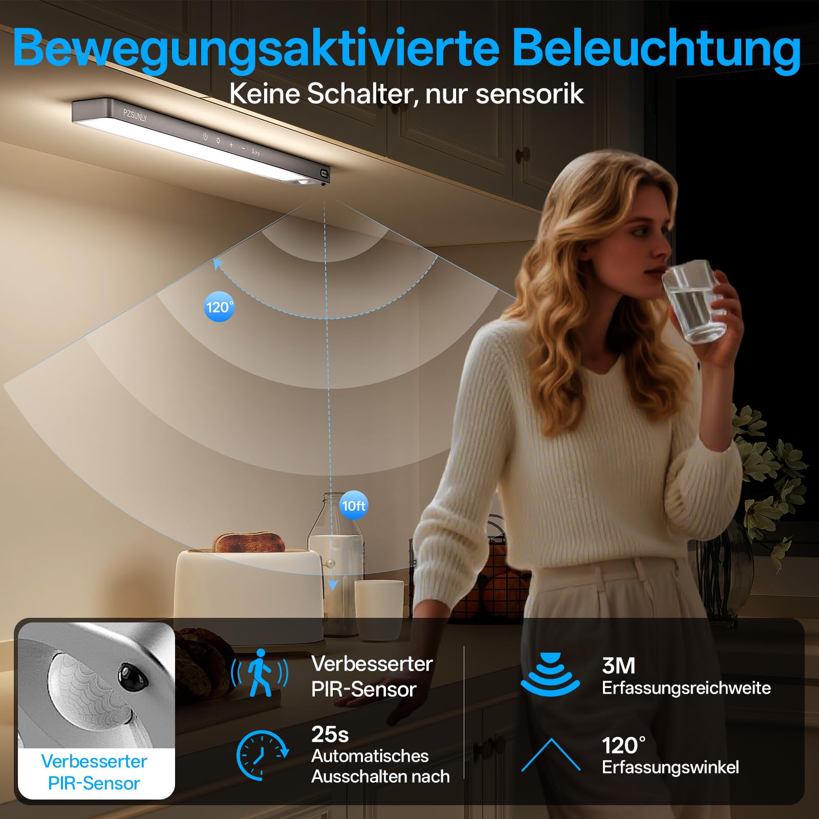 Unterbauleuchte Küche LED mit Batterieanzeige, Touch Dimmbar | 2200mAh Schrankbeleuchtung mit Bewegungssensor und Fernbedienung, 3 Farbtemperaturen, 3 Betriebsmodi, 5 Stück, Dunkelgrau