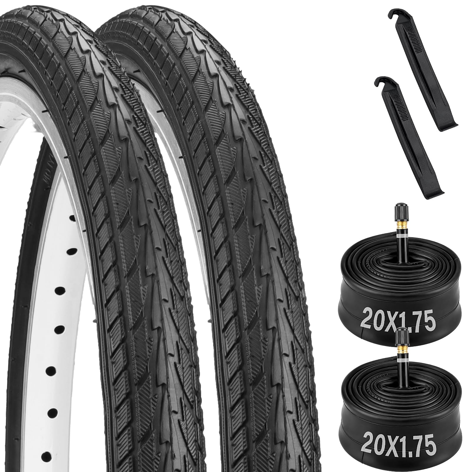 2 Pack 20x1.75 Bike tire, 20 x 1.75 Bicycle Tires and Tubes, 20" Road Bike Tires with Schrader Valve, 20x1.75 Mountain Bike Tire Replacement with 2