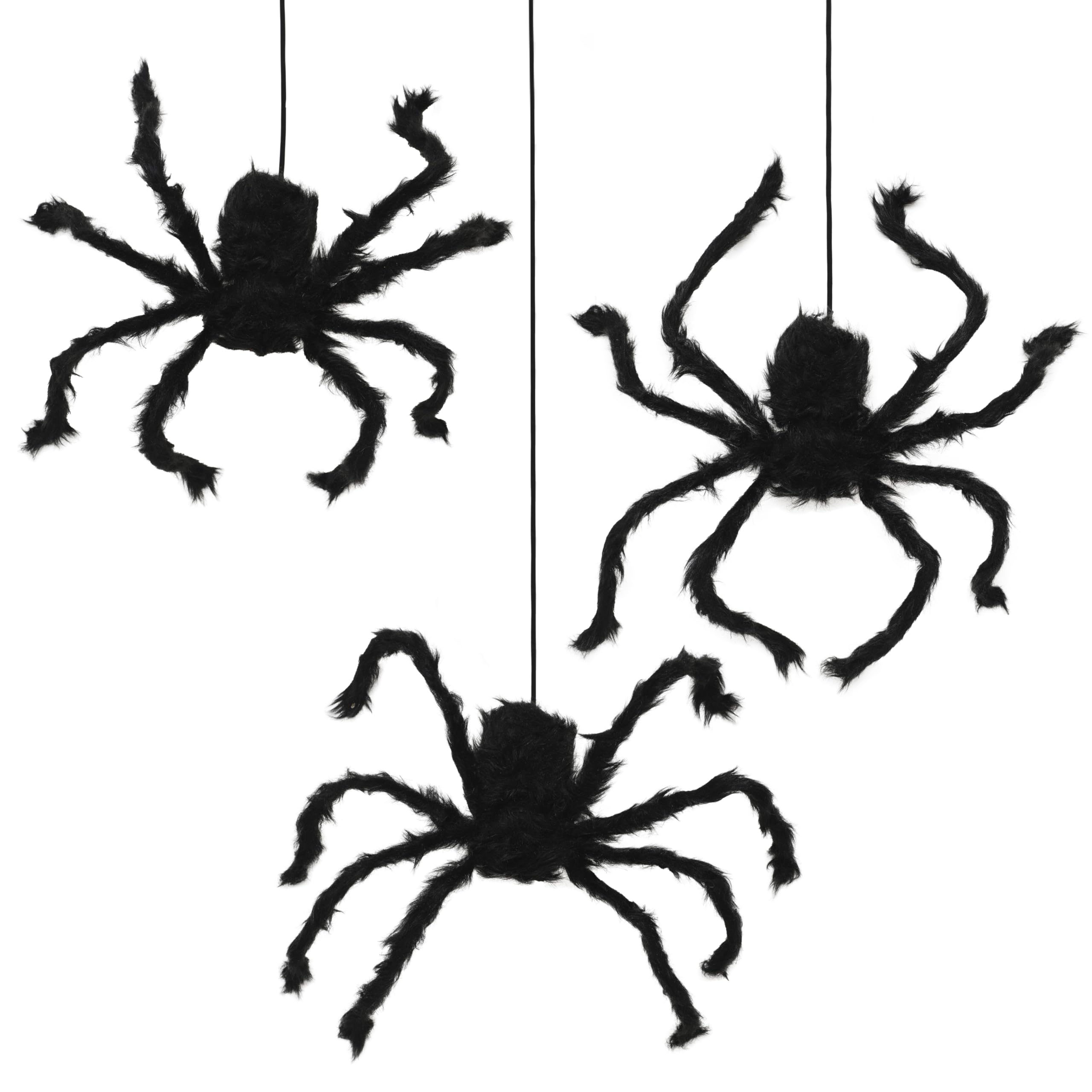 Halloween Hanging Decorations – 3 Pack Giant Spiders, 75cm Faux Fur Creepy Spider Décor