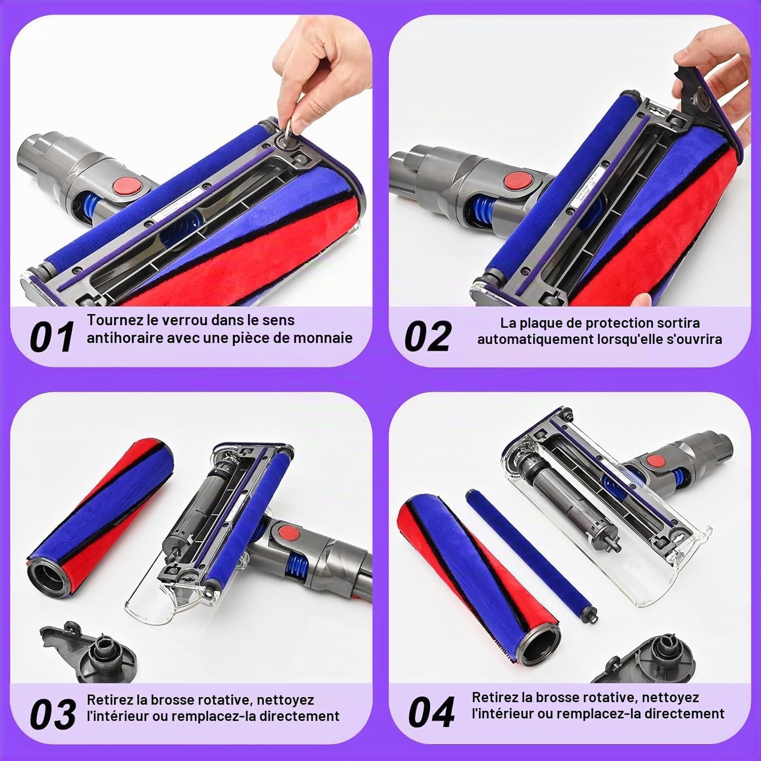 Tête de Brosse à Rouleau Souple pour Aspirateurs sans Fil Dyson V7 V8 V10 V11 V15 SV10 SV11 SV12 SV14 Accessoire de Remplacement pour Tête d’aspirateur à Dégagement Rapide Dyson, Adapté aux Sols Durs