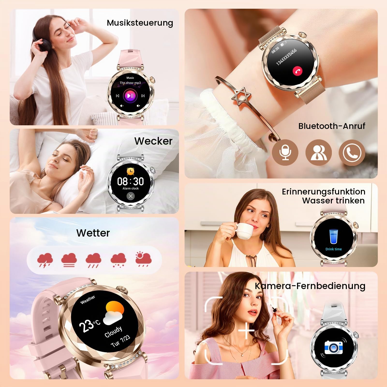Smartwatch Damen, AURORA Ultradünn 1.19" Touchscreen - Bluetooth Anrufe, 200mAh 100+ Sportmodi, SpO2, Pulsuhr, Schlafmonitor, Schrittzähler, IP68, Kompatibel Sportuhr Damenuhr mit Android/iOS
