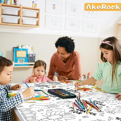 Miniatura 7 de AKEROCK Mantel para colorear de Acción de Gracias, mantel de papel desechable para actividades infantiles en casa o escuela, 118 x 54 pulgadas,