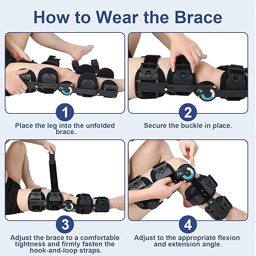 Miniatura 5 de GHORTHOUD Rodillera ROM con bisagras con correa para el hombro, inmovilizador de rodilla postoperatorio, soporte de rodilla ajustable con