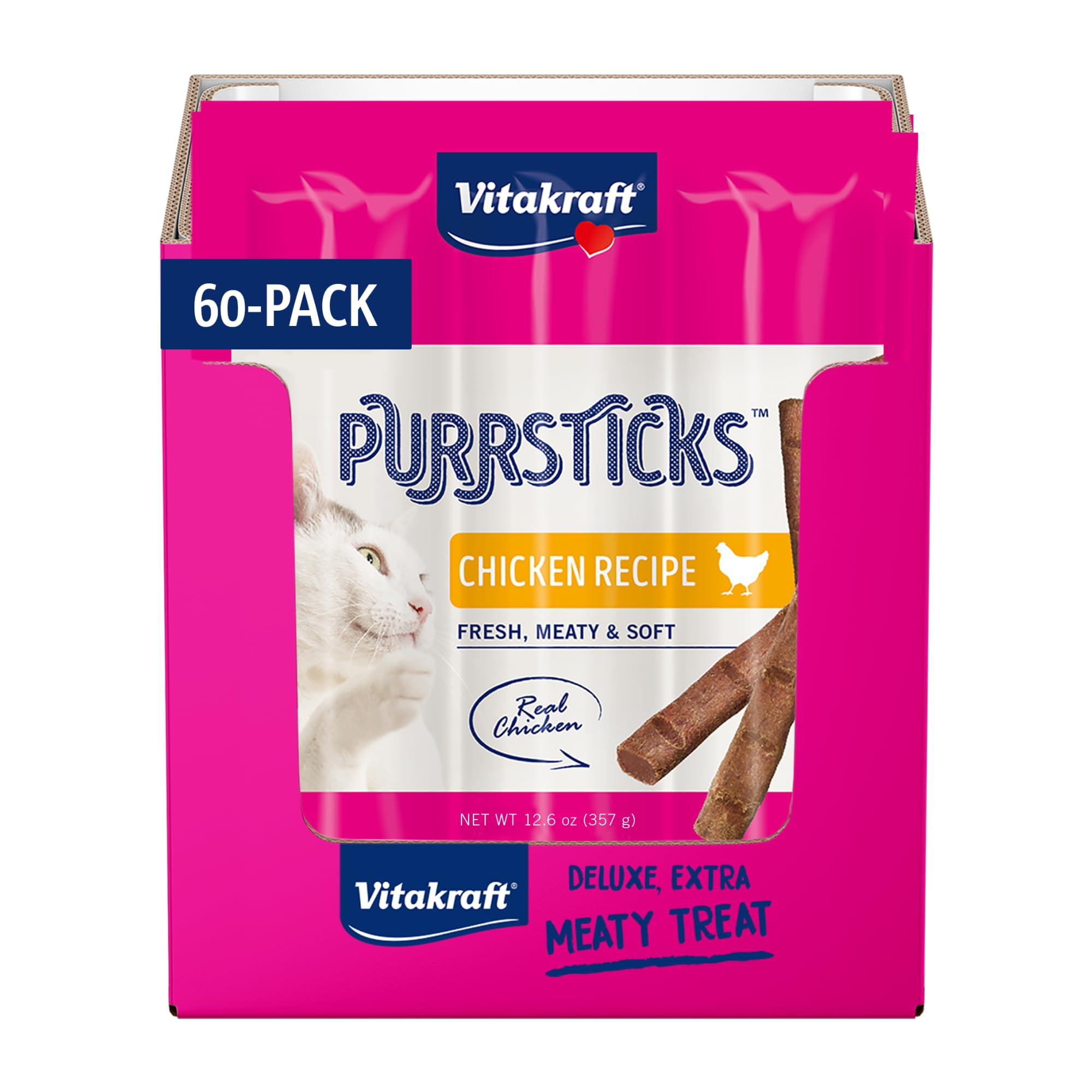 PurrSticks for Cats - Nutritious & Healthy Soft Cat Treats - Gently Oven Roasted Meat Sticks for Cats w/ 70% Meat - Easy-to-Serve Cat Chew Sticks (Chicken, 60 Pack)