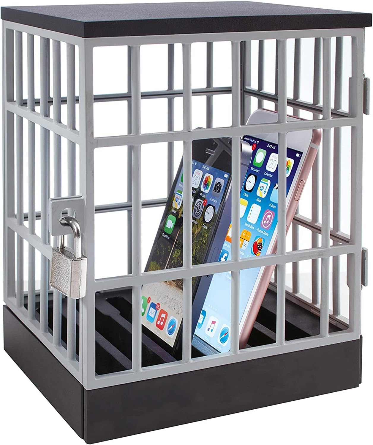 Mobile Phone Jail Cell Lock Up Cage - Fun Novelty Locker, up to 6 Smartphones Includes Padlock and 2X Keys - Ideal for Dinners, Bedtimes and Family Time