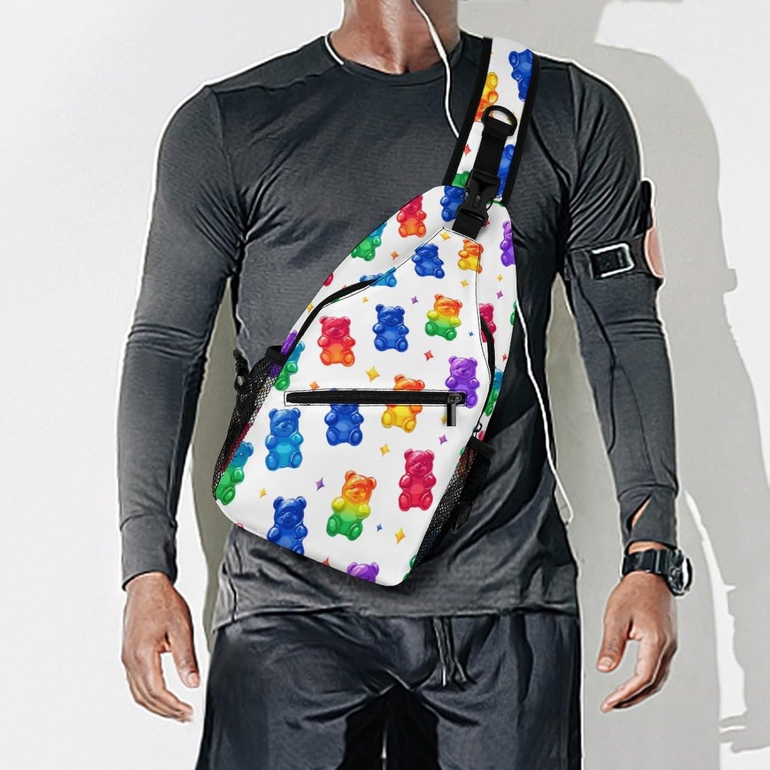 Colorful Gummy Bears Candies Men Crossbody Sling Backpack Chest Bag | Travel Fanny Pack,Hiking Daypack,Print Shoulder Bags