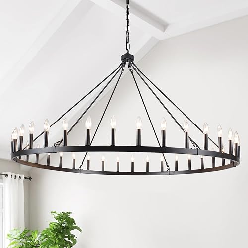 SJCCDSGS Black Extra Large Wagon Wheel Chandelier, 60 inch 36 Lights