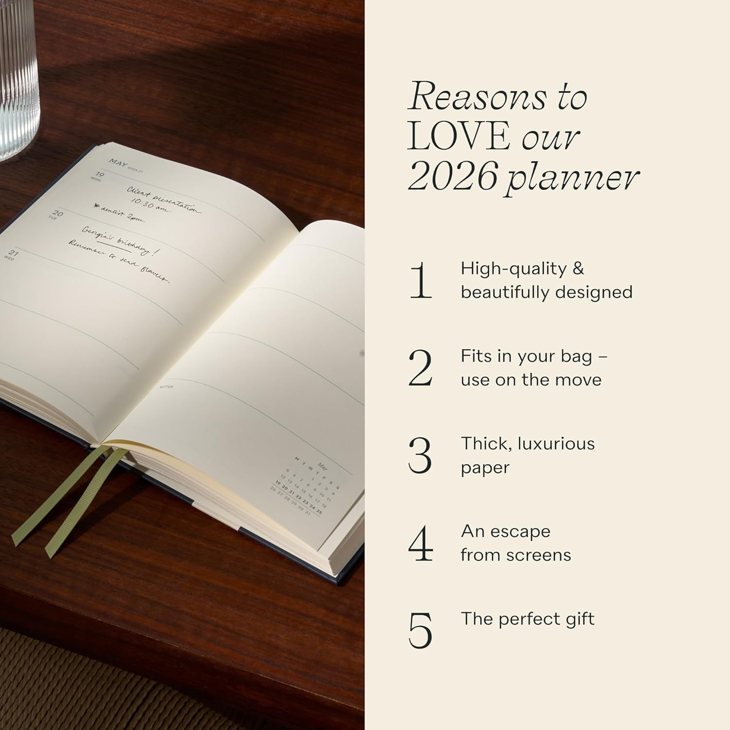 Papier Joy 2026 Year Planner - Navy Blue Hardback | Full Calendar Year | Month View & Week View | Quality Paper | Day Diary Or Organizer For Appointments, Dates, Memos | Personal & Business Use