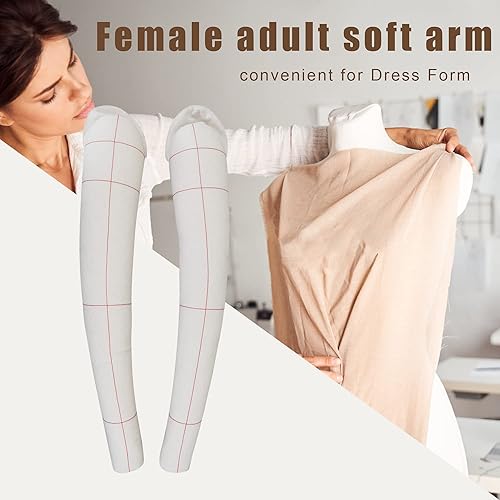 Miniatura 4 de 11 - Forma de vestido femenino para adultos, brazos suaves para costura, maniquí de sastre totalmente fijable, brazos drapeados de algodón, brazos